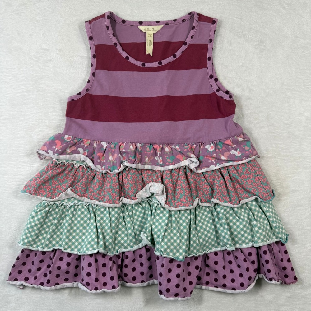 Matilda Jane Girls Size 10 Purple Striped Polka Dot Tiered Ruffle Sleeveless Top